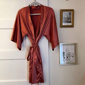 Sioro Salmon Pink Satin Lounge Robe with Tie